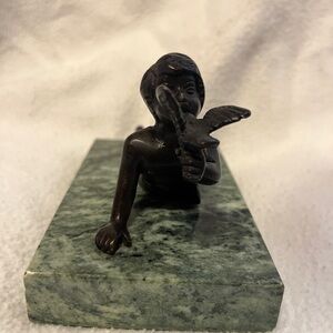 Bronze Figurine Boy on Green Marble Base